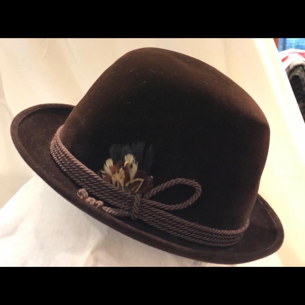 Vintage Wool Bowler Hat with Cording and Feather